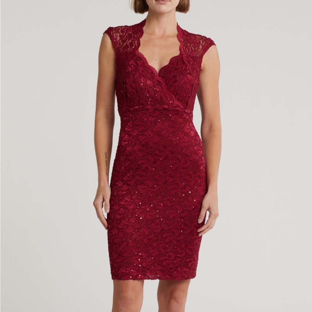Size 4 connected apparel Burgundy Cabernet Red Lace Midi Dress